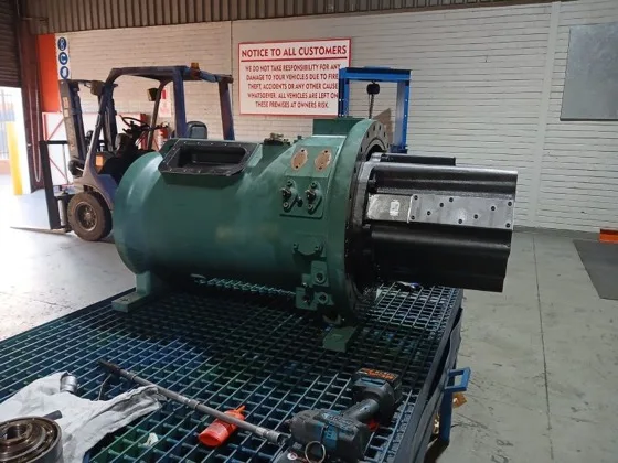 A Bitzer screw compressor during assembly in the workshop